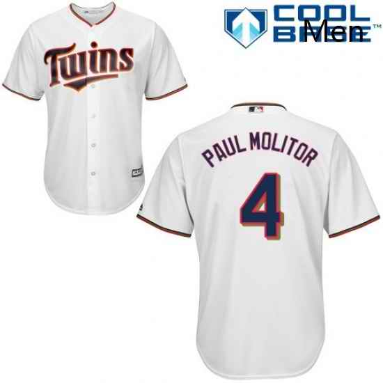 Mens Majestic Minnesota Twins 4 Paul Molitor Replica White Home Cool Base MLB Jersey